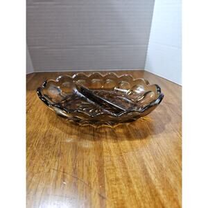 Vintage Indiana Smoke Glass Divided Oval Candy/Relish Dish
